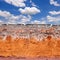 Layer of soil beneath the asphalt road with blue sky