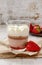 Layer strawberry dessert with whipped cream topping