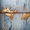 Layered Abstracts: Rusty Blue And Gold Door With Subtle Wood And Gold Accents