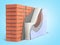 Layered brick wall thermal insulation concept 3d render on blue gradient background