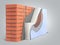 Layered brick wall thermal insulation concept 3d render on grey gradient background