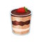 Layered chocolate dessert, panna cotta or vanilla pudding in glass cartoon vector Illustration