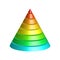 Layered cone. 3D conical pyramid of 8 multicolored rainbow spectrum layers. Vector illustration