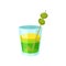 Layered green and yellow alcoholic cocktail with olives cartoon vector Illustration