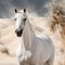 Layered Imagery: White Horse In Desert With Snowy Tropical Dry Forest