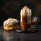 Layered Latte Macchiato in Tall Glass with Muffins