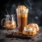 Layered Latte Macchiato in Tall Glass with Muffins