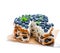 Layered pancakes with mascarpone cream and blueberry