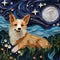 Layered Paper Corgi In Starry Night: 3d Relief Artwork