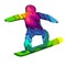 Layered paper cut colorful snowboarder silhouette, vector illustration