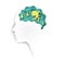 Layered paper cut out colored paper human profile with brain