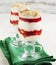 Layered strawberry dessert with cream.