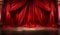 Layers of Lustrous Red Velvet Theatre Curtains and Wooden Stage Floor. Generative AI