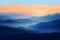 Layers of mountain with fogs and soft colored sunrise color Generative AI