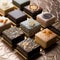 layers of petit fours, filigree background