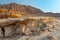 Layers of salt and crystals on the shore of the Dead Sea. Jordan