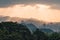 Layers of Taipei cityscape and mountains with sunlight when the sun going down that view from Xiangshan Elephant Mountain.