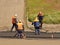 Laying asphalt by workers. Road construction. Modern technology of laying a highway with a solid surface. People work at a