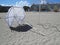 Laying Destroyed White Sand Beach Parasol Umbrella in Wind Protecting from Sun During Exotic Vacation, Tsarevo, Serenity Bay, Bulg