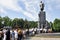 Laying flowers at the monument to Taras Shevchenko in Kharkov, Ukraine