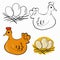 Laying hen and nest with eggs, farming theme illustration, outlined and colorized