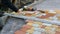 Laying Paving Slabs by mosaic close-up. Road Paving, construction.