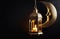Laylat al-Qadr, holy month of Ramadan,Arab lantern fanus, candles, golden crescent, magical atmosphere, dark