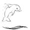 Layout dolphin layout with black outline. On white background. Jump out of the water