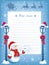 Layout letter to Santa Claus with cartoon funny Snowman with Christmas letter for Santa Claus, vintage streetlamp and sleigh with