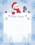 Layout  letter to Santa Claus with wish list and funny Snowman with Christmas gift box and bullfinch