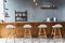 Layout in a loft style in dark colors open space interior view of various coffee Welcome open coffee shop background