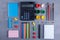 Layout of lots of different stationery . The concept of education. Top view.