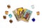 lays out tarot cards, crystal on white backgroun Flat lay Top view Fortune telling, prediction, esoteric concept
