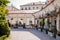 Lazne Libverda, North Bohemia, Czech Republic, 04 September 2021: red and white colonnade at sunny summer day, historical spa,