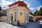 Lazne Libverda, North Bohemia, Czech Republic, 04 September 2021: red and white colonnade at sunny summer day, historical spa,