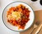 Lazos con tomate, spanish pasta in tomato sauce