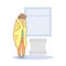 Lazy Apathetic Young Man Wrapped in a Blanket Standing Next to Heating Radiator Vector Illustration