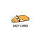 Lazy dog, cute corgi puppy sleeping icon, logo design