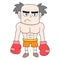 Lazy faced old boxer wearing boxing gloves, doodle icon image kawaii