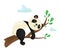 A lazy panda bear sleeps on a tree branch. Asian cute animal is resting. Baby panda dreams in a dream. Vector illustration in cart