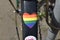 LBGTQ rainbow flag sticker on a bike