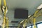 LCD Screen announcement on public transportation. black TV without information inside the bus. Video advertising in public