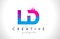LD L D Letter Logo with Shattered Broken Blue Pink Texture Design Vector.