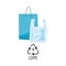 LDPE 4 plastic type - blue polythene shopping bags with handle with recycle triangle arrow sign.