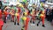 Le Mans, France - April 22, 2017: Festival Evropa Europe jazz The caribbean women dancing in costumes in downtown