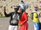 LE MANS, FRANCE - APRIL 22, 2017: man making selfie with woman in Caribbean costumes