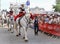 LE MANS, FRANCE - JUNE 13, 2014:White horse with rider.Parade of pilots racing