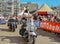 LE MANS, FRANCE - JUNE 16, 2017: Bikers with a Harley Davidson motorbike at a parade of pilots racing