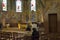 LE MANS, FRANCE - SEPTEMBER 17, 2017: Church St-Lazare with painted frescoes inside of Nikolay Greshniy and catholic stained-glass