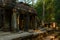 Le mur de l`entrÃ©e de la faÃ§ade ouest du temple Ta Prohm dans le domaine des temples de Angkor, au Cambodge